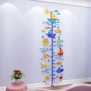 थोक दीवार स्टिकर शिशुओं कमरे-कार्टून ऊंचाई माप दीवार स्टीकर बच्चों के कमरे के लिए 3D एक्रिलिक स्वयं चिपकने वाला बच्चे दीवार कला स्टिकर