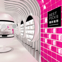 Stand d'exposition LED personnalisé pour cosmétiques futuristes, présentoir sphérique pour soins de la peau, comptoir de maquillage, design complet pour boutique de beauté