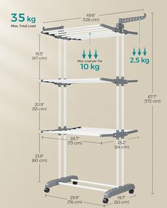SONGMICS Porte-vêtements pliables à 4 niveaux Porte-vêtements pour vêtements d'intérieur et d'extérieur en acier inoxydable pliable Séchoir à <span class=keywords><strong>linge</strong></span> - Product Image 6