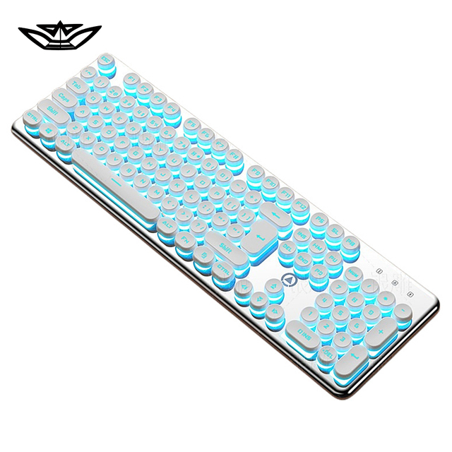 104 Keys Retro RGB Keyboard Rainbow Backlit Punk Keycaps USB Wired Anti-Ghosting Adjustable Tilt Gaming Keyboard Membrane