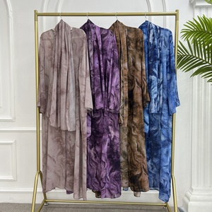 Abaya de Chifón con Estampado Teñido, Abertura Frontal y <span class=keywords><strong>Sheila</strong></span> a Juego, Conjunto de 2 Piezas, Ropa Islámica para Verano - Product Image 6