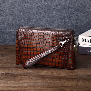 Pochette homme grand format motif crocodile, fermeture éclair double, intérieur en cuir synthétique, style décontracté - Product Image 1
