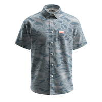 Op maat bedrukt sublimatie shirt met UPF 50, vintage eenden camouflage, korte mouwen, knoopsluiting, sneldrogend, 4-weg stretch, casual werkshirt
