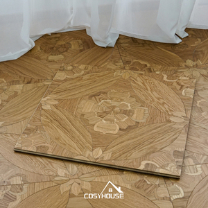Suelo de parquet floral de lujo, marquetería de madera de roble natural, suelo artístico personalizado de madera noble para interiores de villas y hoteles. - Product Image 1