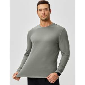 T-shirts texturés tricotés à col rond décontractés personnalisés pour hommes T-shirts à manches longues d'entraînement de gymnastique musculaire - Product Image 2