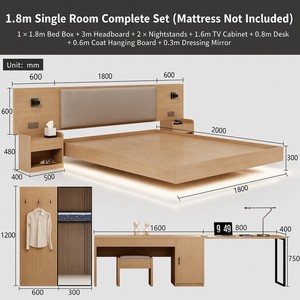 Juego de Muebles Modernos para Hotel o B&B con Cama Matrimonial, Cabecera Tapizada, Panel de Madera Cálida para TV, <span class=keywords><strong>Diseño</strong></span> para Apartamento - Product Image 2
