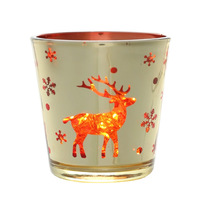 Porte-bougie de Noël en verre mercure à motif de cerf, avec LED pour bougies chauffe-plat, décoration de table de fête, lumière festive d'hiver