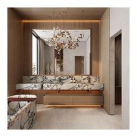 Armoire de salle de bain murale en marbre moderne et écologique avec miroir intelligent résistant à l'eau et lavabo pour villa