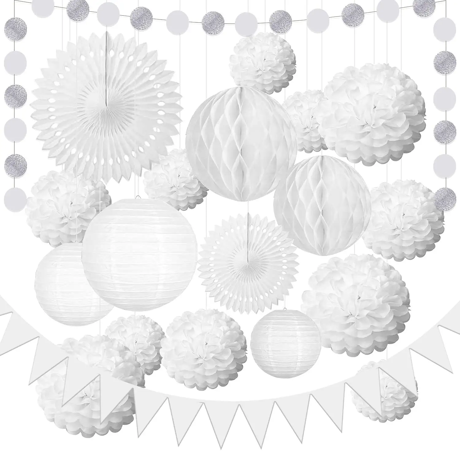 21PCS White Paper Flower Ball Lantern Set Party Decoration Decorations For Wall Paper Flower