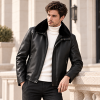 RCX |   Veste en cuir pour homme avec col en fausse fourrure de vison, coupe-vent d'hiver, style motard, poches zippées, personnalisable ODM OEM, vêtements d'extérieur en cuir pour homme