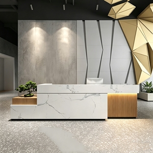 CR162 Customizable Wooden Office Reception Desk Curved Design Spa Reception Counter with LED Light for Hotel Lobby Retail Store - Product Image 3