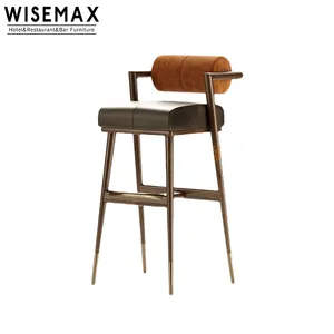 WISEMAX FURNITURE Light Luxury Velvet Bar Stool Hotel Restaurant Chair Furniture for Club Wooden Lounge Dining Chair