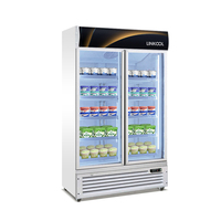Réfrigérateur double porte pour supermarché, congélateur vertical commercial, vitrine de présentation à porte vitrée