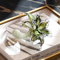 Ornement floral en verre soufflé à la main Flolenco, motif marbre vert, artisanat de style Murano, décoration d'intérieur pour table
