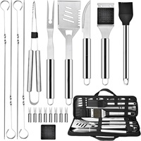 Ensemble d'outils de barbecue en acier inoxydable, 31 pièces, avec poignée tubulaire large, étui de transport zippé, pour grillades et cuisson, écologique