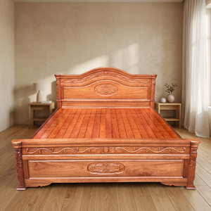 Solid Wood Traditional Modern Double <b>Bed</b> <b>Queen</b>/King <b>Size</b> Sandalwood Finish Bedroom Furniture Chinese Panel Style 450-650kg Load - Product Image 2