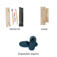 Kit d'articles de toilette jetables neutres et minimalistes pour hôtels, ensemble complet de pantoufles douces bleu marine et de produits de toilette pour salle de bain des invités