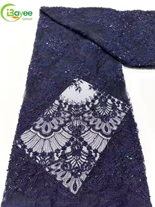 Tela de Encaje Francés de Lujo con Cuentas Pesadas y Hermosa Decoración Floral, Encaje Adornado con Brillo, en Oferta - Product Image 2