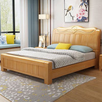 Cadre de lit moderne en bois massif pour chambre principale avec rangement intégré et panneau de rangement haut – Mobilier de maison