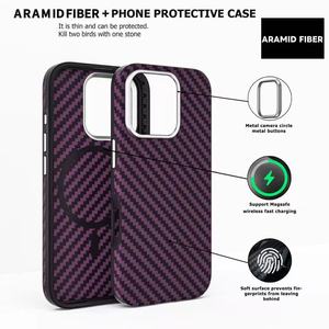 Étui de téléphone magnétique anti-empreintes digitales en fibre de carbone aramide TPU violet <span class=keywords><strong>charbon</strong></span> fin, moulage par injection, antichoc, design simple et élégant - Product Image 2