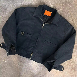 Giacca in Denim Vintage con Cerniera e Fodera Nera in Cotone Pesante per Uomo, Produzione OEM Personalizzata - Product Image 1