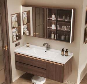 SANTOPOVA Modern Wooden Bathroom Vanity <b>with</b> Integrated <b>Mirror</b> Cabinet and Soft-Close Drawers - Product Image 3