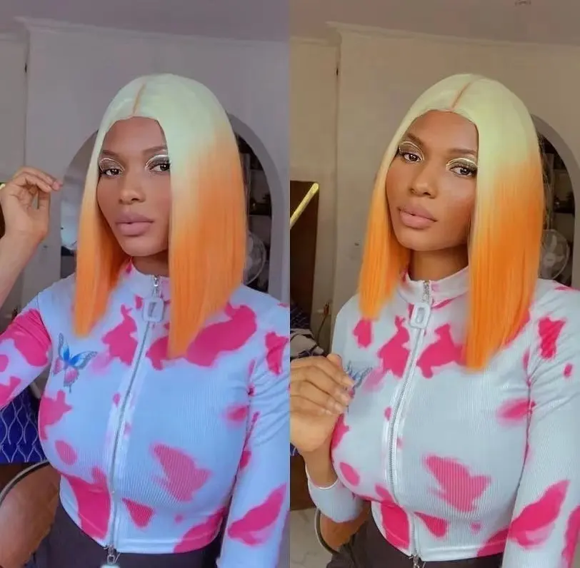 Wholesale Straight synthetic Wigs Hair Orange &Blonde short bob African Wigs Headband for Black Women