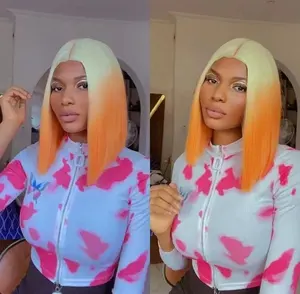Bán buôn thẳng tóc giả tổng hợp tóc Orange & Blonde ngắn Bob Tóc Giả Châu Phi headband cho phụ nữ da đen