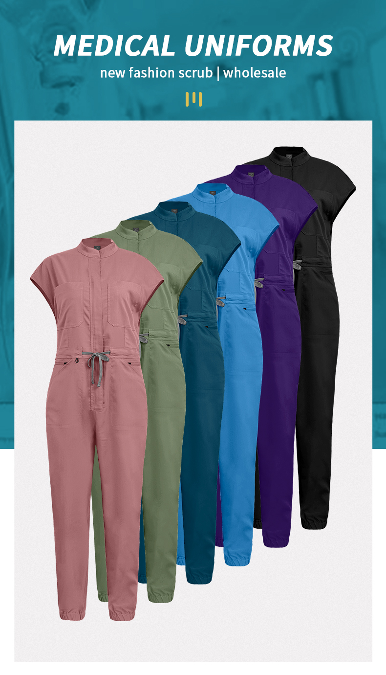 Niaahinn Cargo Scrub Jumpsuit Set Fashionable Functional
