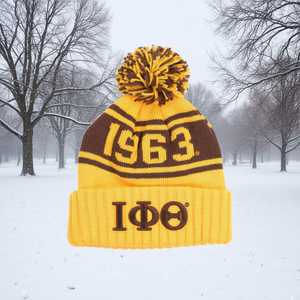 Gorro de Punto Iota Phi Theta 1963, Color Marrón Dorado, con Pompón, para Invierno, Unisex, para Adultos, Fraternidad Griega - Product Image 2