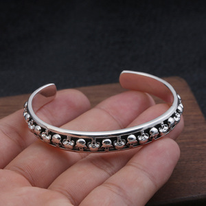 Custom Solid 925 Sterling <strong>Silver</strong> Retro Popular Fashion Jewelry Adjustable Men <strong>Skull</strong> <strong>Bracelets</strong> &amp; Bangles