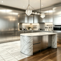 Meubles de cuisine modulaires modernes de luxe en acier inoxydable, évier, charnières, sur mesure, entièrement métalliques, coulisses de tiroir courbées pour îlot, crédence