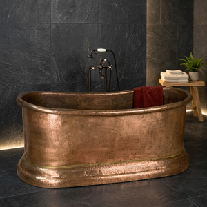 Baignoire autoportante en cuivre avec base à plinthes, finition nickel poli intérieur, style classique pour adultes, écologique, artisanat indien - Product Image 1