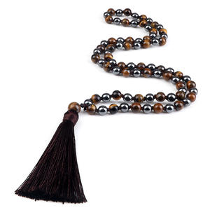 80 Stück Mala Edelstein Mattschwarz Achat Onyx Lava Rosenquarz Tigerauge Amazonit Stein perlen Halskette Handgemachter Quasten schmuck - Product Image 3