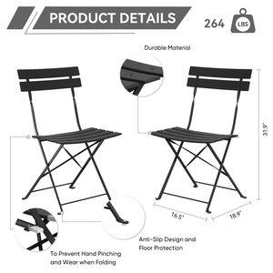 3-Piece Modern <b>Folding</b> Metal Outdoor <b>Dining</b> Set with Weather Resistant Finish Durable Frame & Space-Saving Design for Patio - Product Image 5