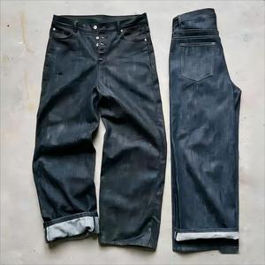 กางเกงยีนส์เดนิมทรงตรงสไตล์ญี่ปุ่นแบบดิบ ขอบดิบ ติดกระดุม ยี่ห้อ Custom Denim Factory สำหรับผู้ชาย - Product Image 3