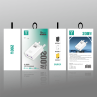 Cargador Rápido de 200W con Enchufe para EE. UU., UE y Reino Unido, 3 Puertos Tipo C + 2 USB, Cargador Rápido USB Tipo C PD para Teléfono Móvil, Adaptador de Corriente USB-C de 200W