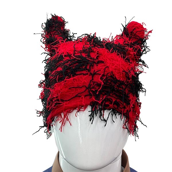 New Arrival Designer Jacquard Embroidery Distressed Winter Knitted Furry Beanie Hat Custom Logo Ski Balaclava