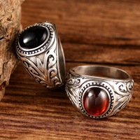 Bague en agate rouge et noire pour homme, émail antique, lourde, en argent sterling 925, bijoux de mode