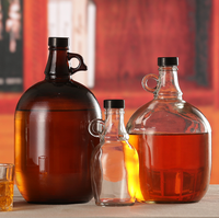 Carafe ronde en verre de 1 gallon avec poignée pour la fabrication de bière, contenant de stockage, bouteille pour l'emballage de la vodka/du spiritueux/du liqueur/du vin, ambre clair