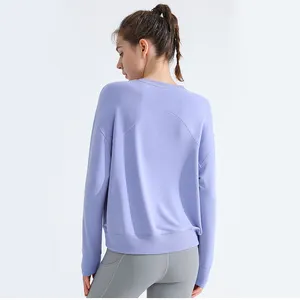 New Loose Sports Hoodie Casual Women Cotton Crewneck Fitness Yoga Top Long Sleeve T-shirt