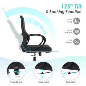 Silla de Oficina Giratoria Cómoda a Precio Económico, Silla de Escritorio Reclinable Ajustable para Personal de Oficina y Estudiantes, con Respaldo Medio de Malla Negra - Product Image 4