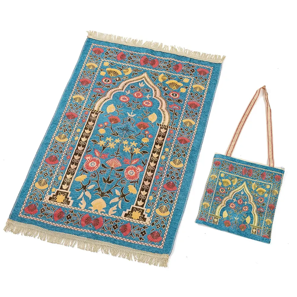 2023 New Design Style Islamic Muslim Prayer Mat with Bag Thin Worship Travel Prayer Rug