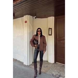 Women's Brown Jacket with <b>Zipper</b> and Pocket Detail - Product Image 3