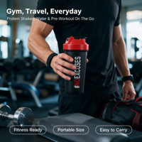Bouteille shaker de sport personnalisée en plastique sans BPA pour protéines, avec couvercle et boule mélangeuse, vente en gros