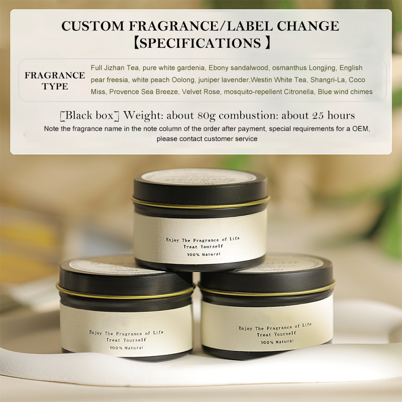 Black Iron Box with Wooden Wick [Label for Labeling]