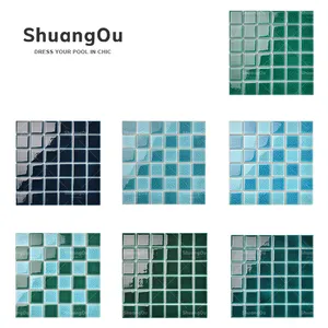 48X48mm Double Ice Crack Mosaic Tile Moroccan Green Glazed Mosaic Fountain Bathroom Outdoor Swimming Pool Tiles