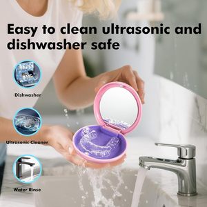 Boîte de rangement ronde pour appareil dentaire avec miroir, étui transparent pour aligneurs, organisateur de gouttières pour usage domestique - Product Image 6