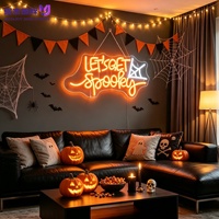 Letrero LED de Neón Personalizado con Diseño de Telaraña y Fantasma para Halloween, con la Frase "Let's Get Spooky", Luz LED USB para Decoración Comercial y Festiva de Halloween