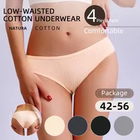 Braguitas Bikini de Algodón Puro Transpirables de Cintura Baja, Tallas Grandes, Estilo Europeo Americano, Color Liso, para Mujeres Jóvenes